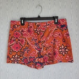 Loft Ann Taylor Womens 10 Shorts Linen Blend Paisley Pink Orange Boho Resort